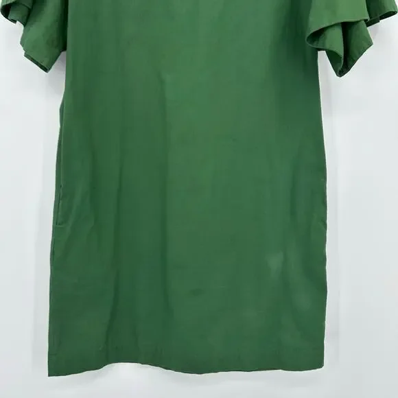 Maeve Anthropologie Green Flutter Sleeve Cotton Shift Dress Pockets Womens Sz XS - Picture 5 of 12